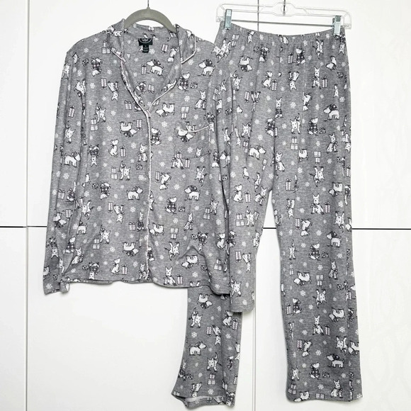 Laura Ashley Scottie Dog Pajama Set Long Sleeve Top and Pants Size Small Holiday - Picture 1 of 11